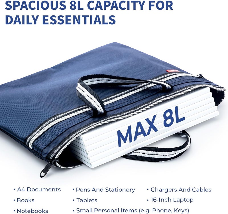 MG Zipper Pouch with Handle 12x15 in Large Pocket File Bag, Double-Layer Large Capacity Waterproof, A4 Foldable Document Storage Bag, Suitable for Office Carrying Paper Documents Books 1 Pack (Blue) - Image 3